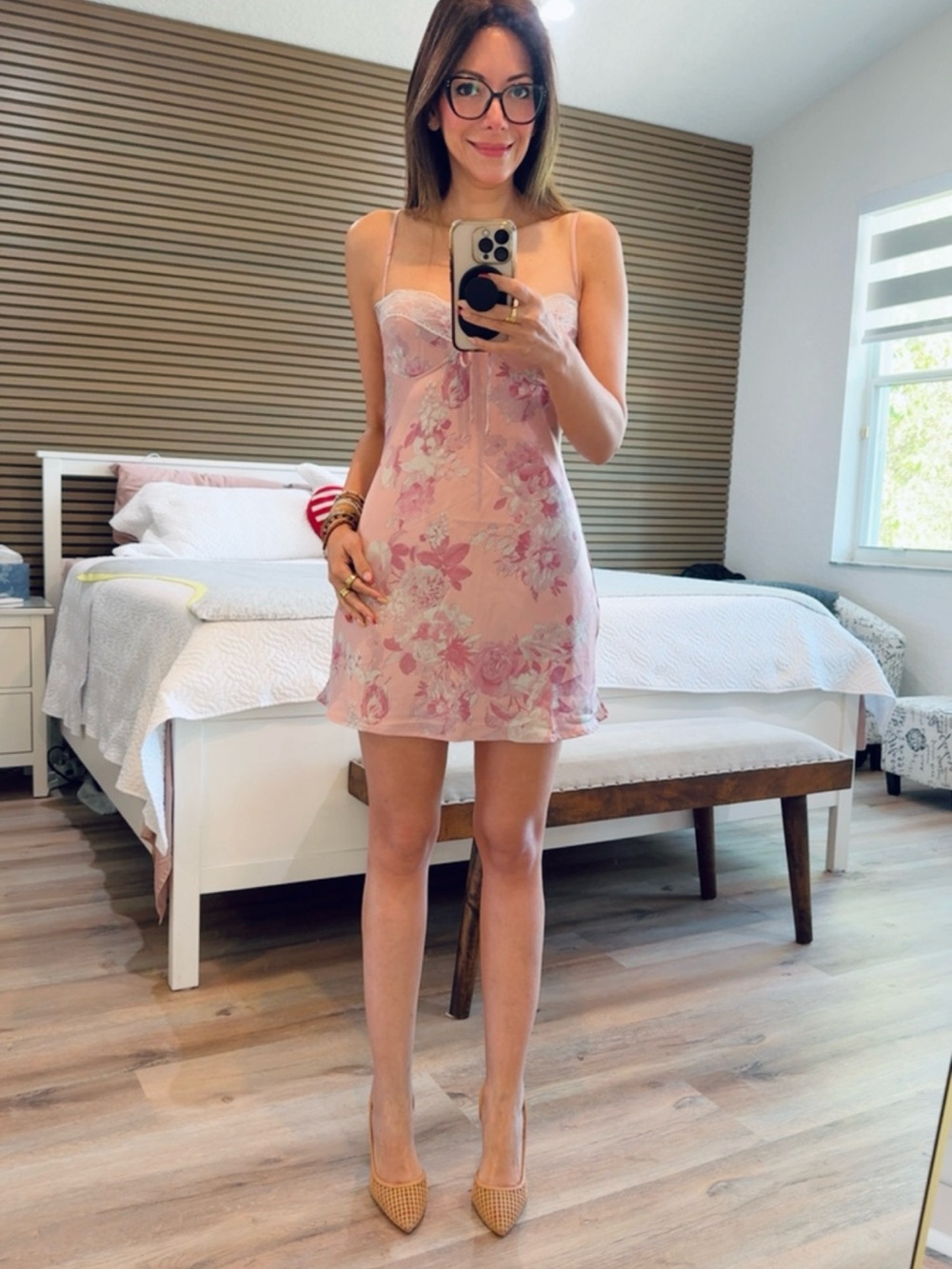 Forever 21 Blush Pink Floral Slip Mini Dress